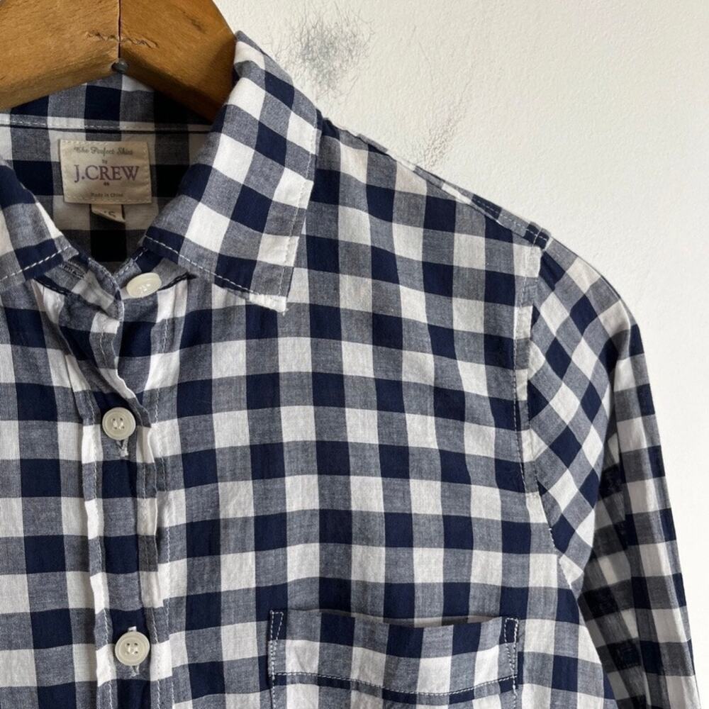 J. Crew Women's The Perfect Shirt XS Gingham Check Navy Blue Button Up Cotton - Picture 4 of 9